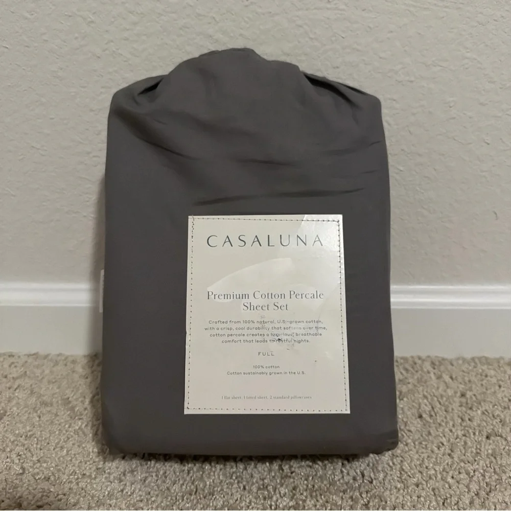 Casaluna Full 400 Thread Count Percale Sheet Set Dark Gray NEW